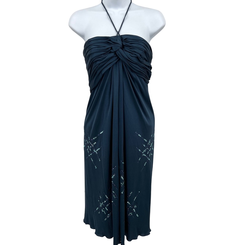 Luly Yang Couture Teal Blue Sequin‎ Sequence Cocktail Dress Halter Prom Runway